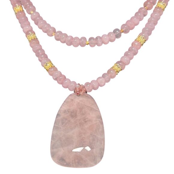 Two Strands Stylish Rose Quartz, With Rose Quartz Pendant - Picture 3 of 4